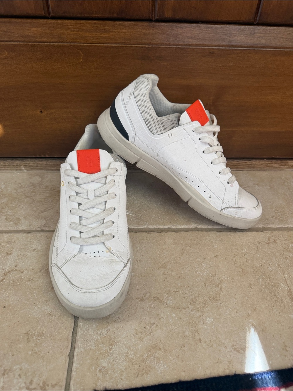 Men's On The Roger Centre Court White Low-Top Sneakers with Orange Accent